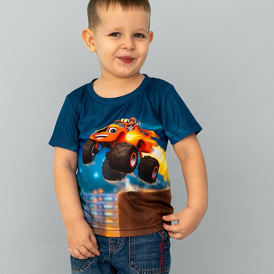 Детская 3D футболка с принтом Вспыш и чудо-машинки